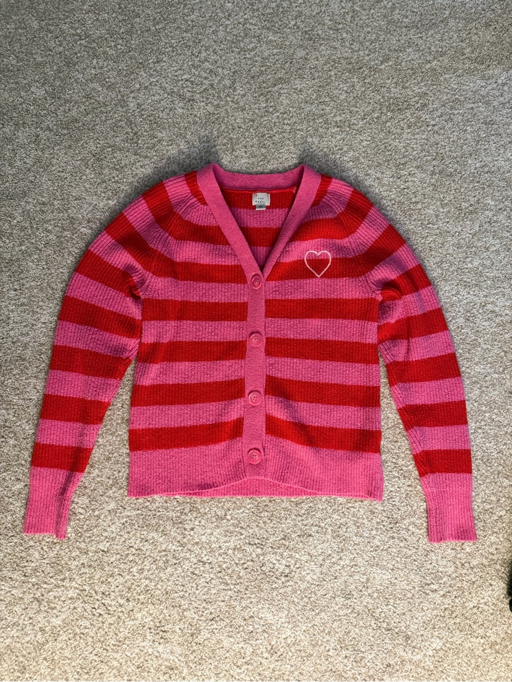 a new day Pink and Red Striped V-Neck Button Cardigan